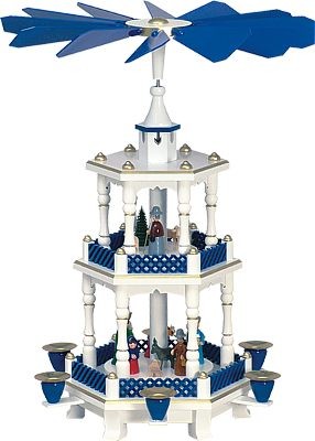 Weihnachtspyramide Geburt pastell-blau-wei� 2st�ckig