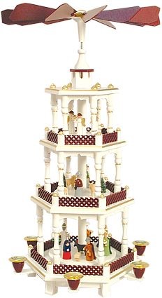 Weihnachtspyramide Geburt wei�/bordeaux-farben 3st�ckig