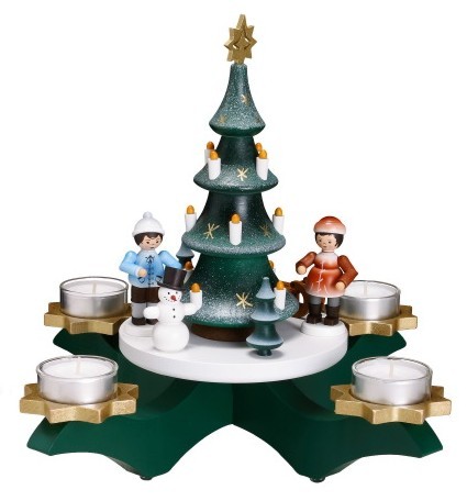 Adventsleuchter Gr�n mit Baum und Winterkindern