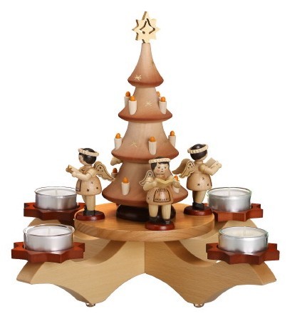 Adventsleuchter Natur mit Baum und 4 Engeln Natur
