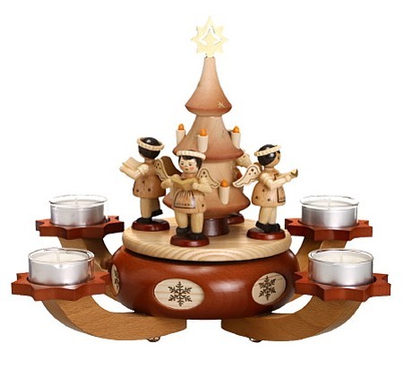 Adventsleuchter Natur mit Spielwerk, Baum und Engel