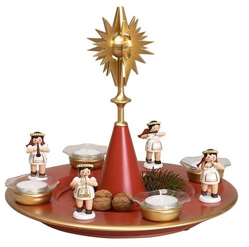 Adventsteller -Rot- mit 4 Engeln stehend klein und Stern