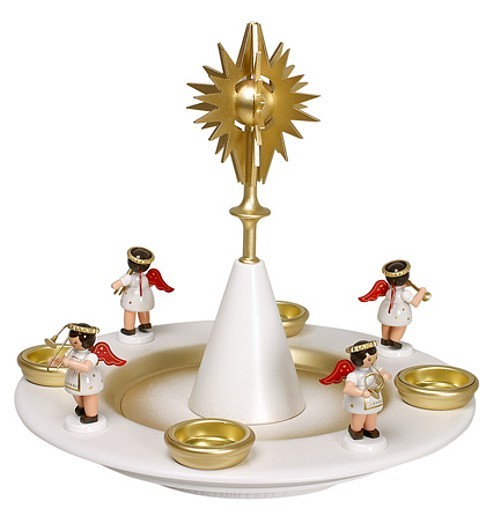 Adventsteller -Wei�- mit 4 Engeln stehend klein und Stern
