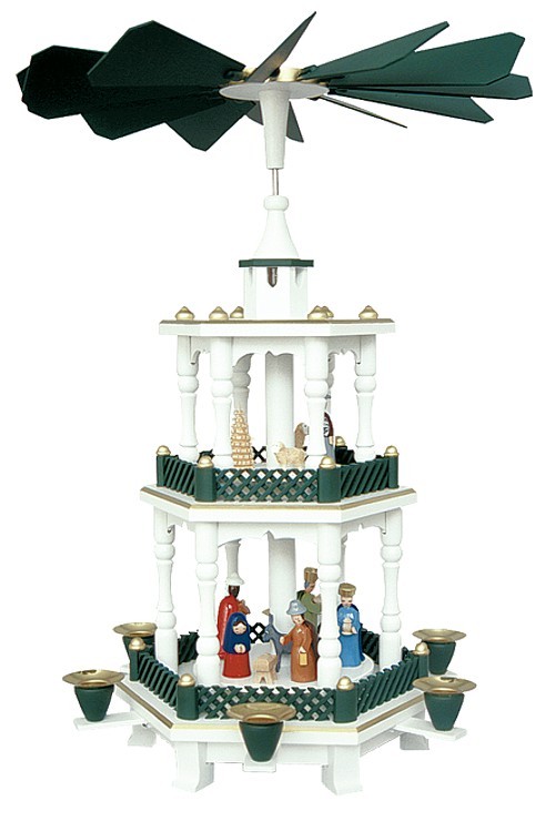 Weihnachtspyramide Geburt wei�-gr�n 2st�ckig