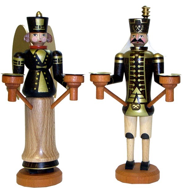 Engel und Bergmann natur bemalt, f�r Kerzen