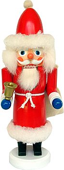Nussknacker Weihnachtsmann mit Glocke und Geschenkesack
