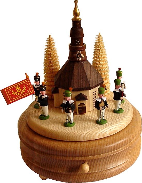 Spieldose mit Seiffener Kirche und Bergm�nner