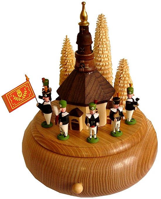Spieldose mit Seiffener Kirche und Bergaufzug