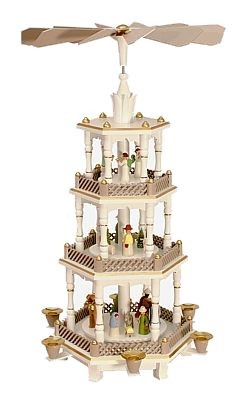 Weihnachtspyramide Christi Geburt mit Engel, pastell - wei�