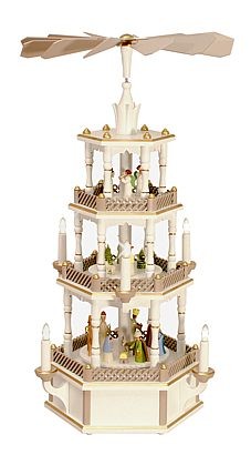 WeihnachtsPyramide Geburt und Engel, pastell - wei�