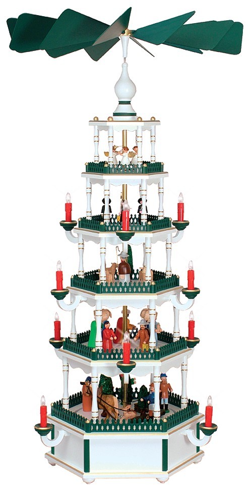 WeihnachtsPyramide wei�-gr�n 5st�ckig elektrisch