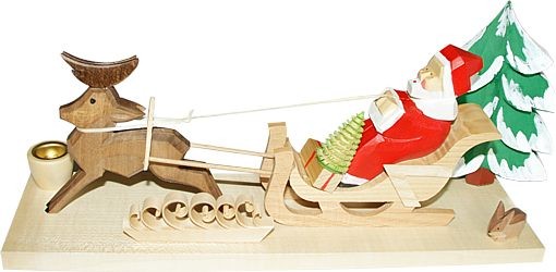 geschnitzter Weihnachtsmann mit Schlitten