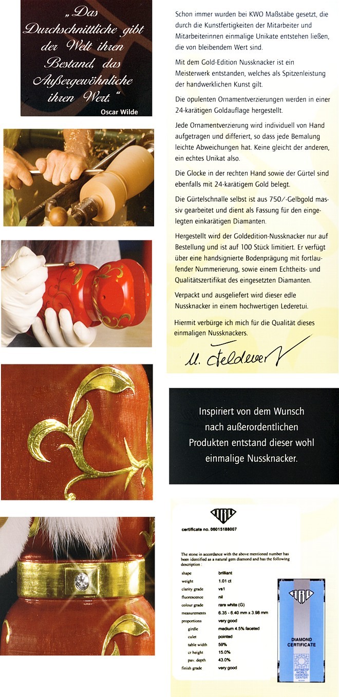 Nussknacker Weihnachtsmann<br> -Gold Edition-<br>mit einkar�tigem Diamanten