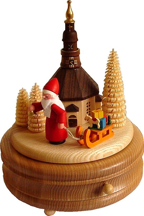 Spieldose Weihnachtsmann vor Seiffener Kirche