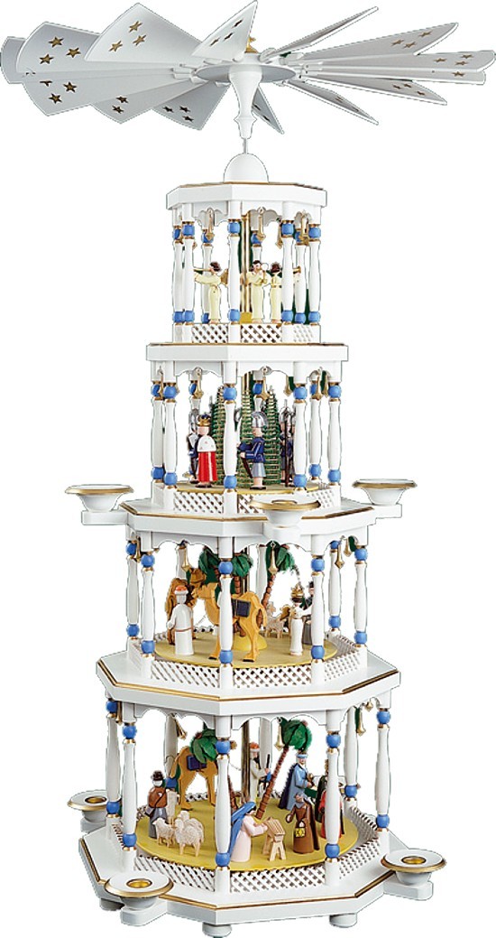 Weihnachtspyramide Christi Geburt 4stöckig weiß Weihnachtspyramide Christi Geburt 4stöckig weiß