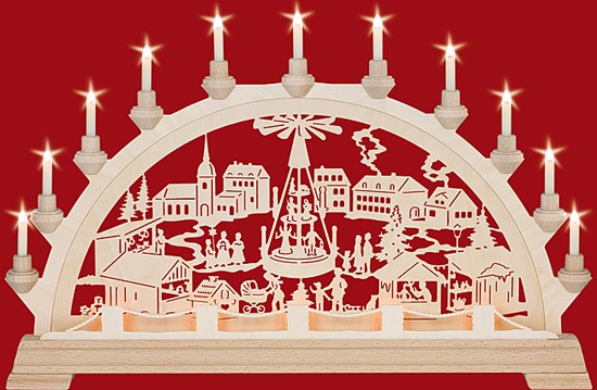Schwibbogen Weihnachtsmarkt mit Pyramide Schwibbogen Weihnachtsmarkt mit Pyramide