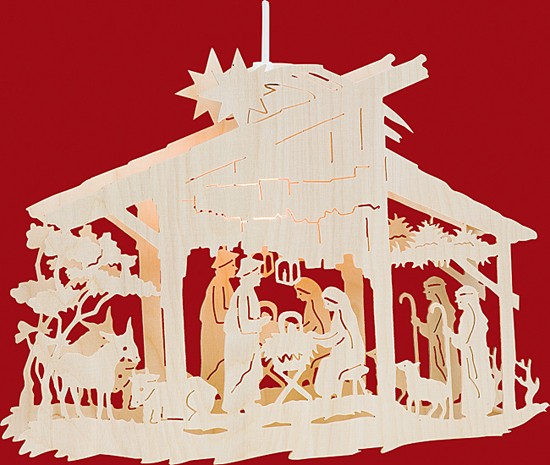 Beleuchtetes Fensterbild Christgeburt im Stall