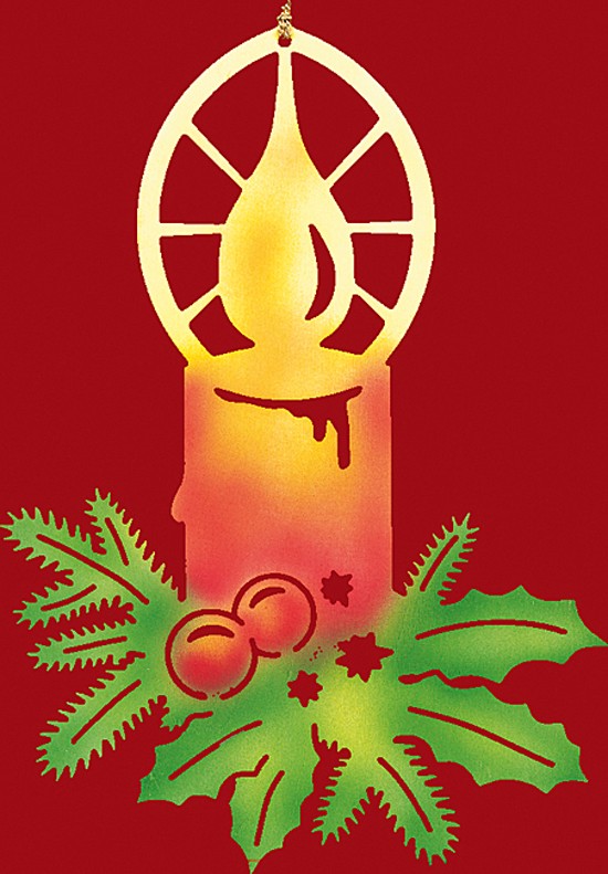 Fensterbild Weihnachten farbig, Kerze mit Zweigen - klein