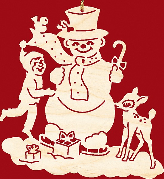 Fensterbild Weihnachten Schneemann mit Kind und Kitz