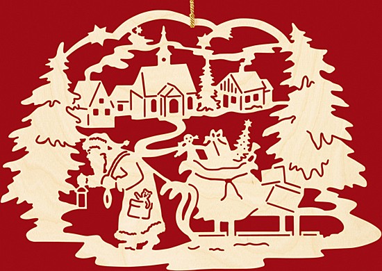 Fensterbild Weihnachten Weihnachtsmann mit Schlitten / Dorf Fensterbild Weihnachten Weihnachtsmann mit Schlitten / Dorf