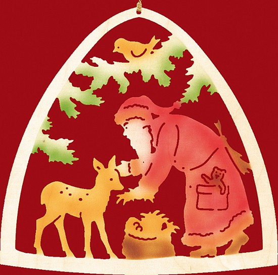 Fensterbild farbig Weihnachten, Weihnachtsmann mit Reh Fensterbild farbig Weihnachten, Weihnachtsmann mit Reh