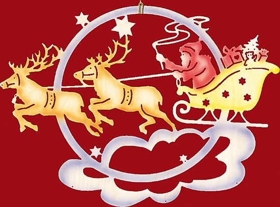 Fensterbild farbig Weihnachten Weihnachtsmann mit Rentierschlitten