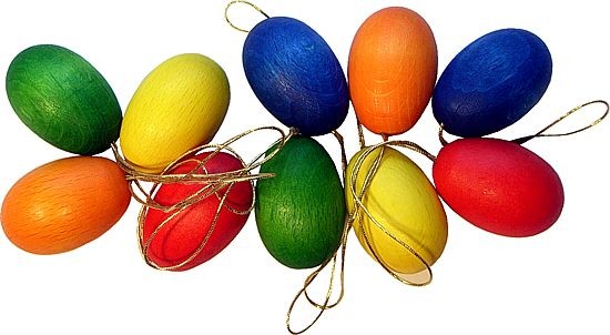 farbige Eier aus Holz, für Frühlingszweige