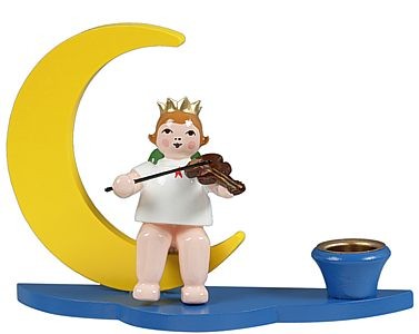 Kerzenhalter, blau - Engel auf Mond, mit Krone Kerzenhalter, blau - Engel auf Mond, mit Krone