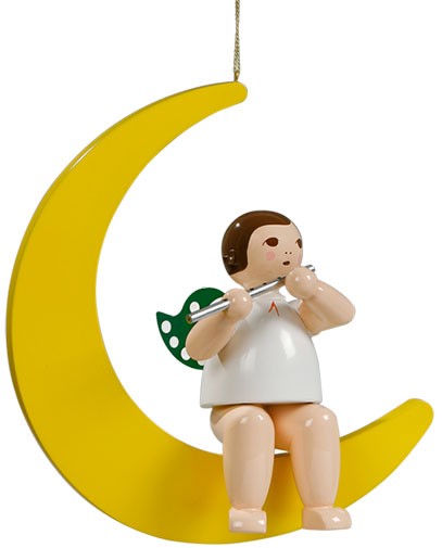 großer Engel auf Mond mit Querflöte - hängend, ohne Krone