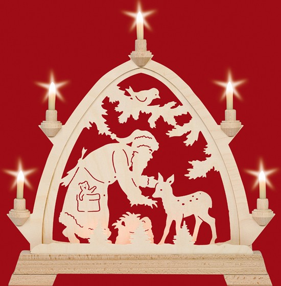 Kleiner gotischer elektr. Bogen, Weihnachtsmann mit Reh