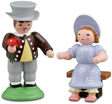 Biedermeierpaar - Blumenstrauß und Hocker Biedermeierpaar - Blumenstrauß und Hocker