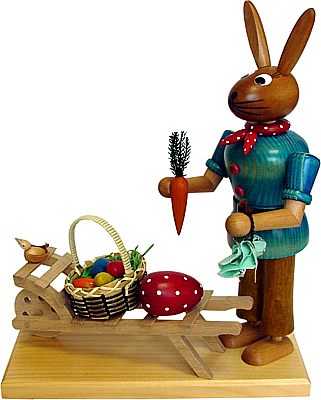 Hase mit Radkarre, Massivholzfigur Hase mit Radkarre, Massivholzfigur