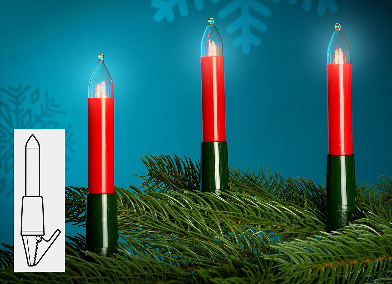 Lichterkette mit 15 Normalschaftkerzen rot