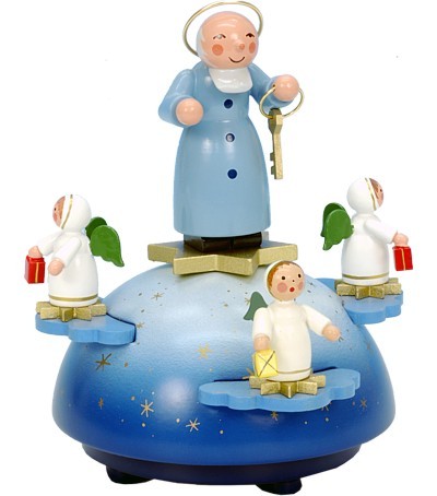 Spieldose Petrus mit Engel farbig Spieldose Petrus mit Engel farbig
