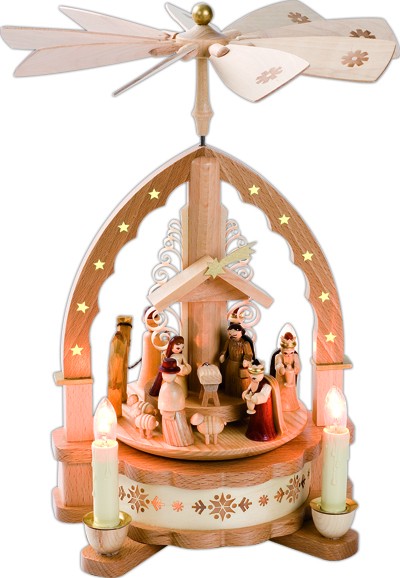 Tischpyramide Christi Geburt, elektrisch beleuchtet und betrieben Tischpyramide Christi Geburt, elektrisch beleuchtet und betrieben