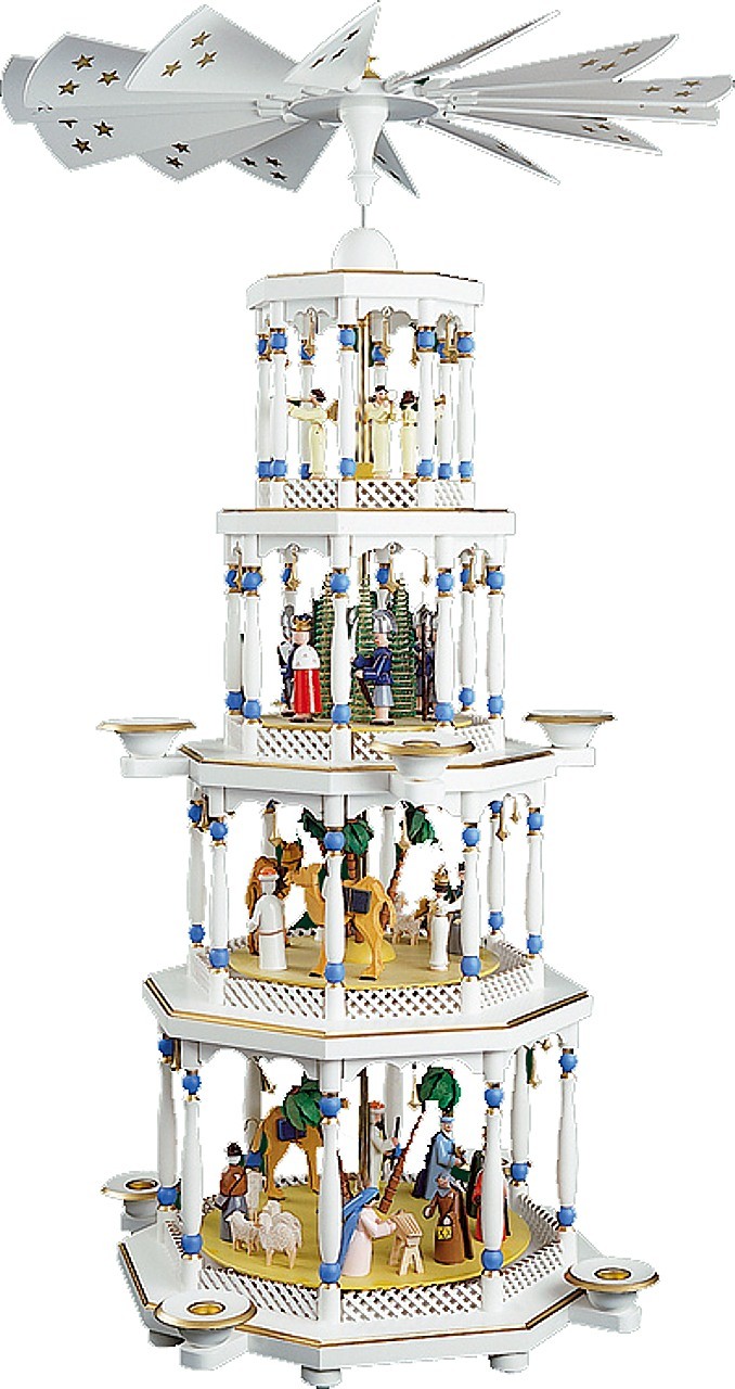 Pyramide Romantik 5-stöckig, weiß, elektrisch beleuchtet, mit Spielwerk Pyramide Romantik 5-stöckig, weiß, elektrisch beleuchtet, mit Spielwerk