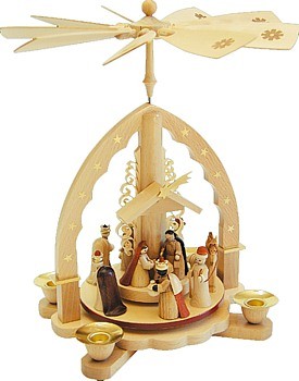 Weihnachtspyramide Christi Geburt, helles Gehäuse Weihnachtspyramide Christi Geburt, helles Gehäuse