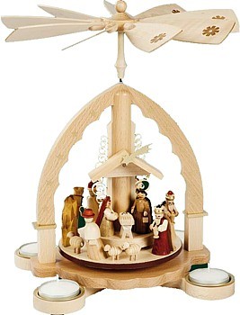 Teelichtpyramide Christi Geburt, helles Gehäuse Teelichtpyramide Christi Geburt, helles Gehäuse