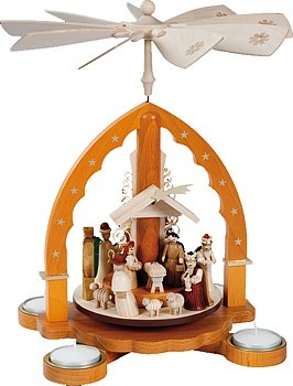 Teelichtpyramide Christi Geburt, natur, für Teelichte Teelichtpyramide Christi Geburt, natur, für Teelichte