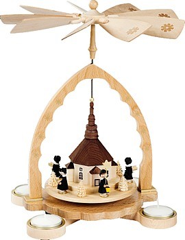 Teelichtpyramide Seiffener Kirche mit Kurrende Teelichtpyramide Seiffener Kirche mit Kurrende