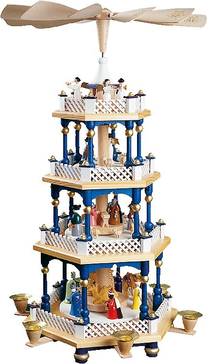 Weihnachtspyramide Christi Geburt, 3-stöckig, blau Weihnachtspyramide Christi Geburt, 3-stöckig, blau
