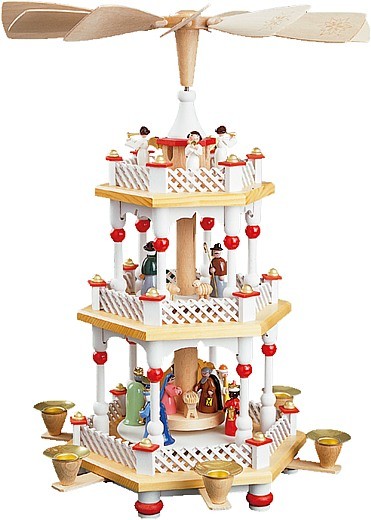 Weihnachtspyramide Christi Geburt, 2-stöckig, weiß Weihnachtspyramide Christi Geburt, 2-stöckig, weiß
