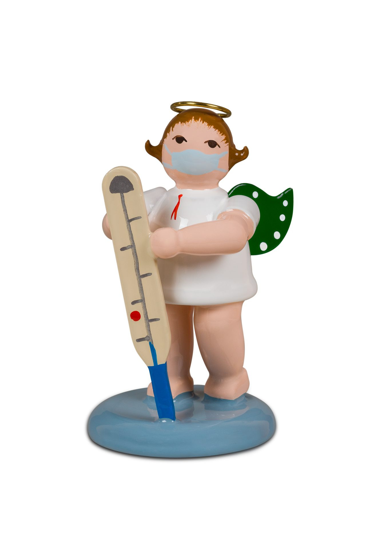 Coronaengel mit Fieberthermometer, mit Heiligenschein