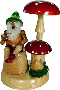 Räuchermännchen Wichtel auf Baumstock mit Fliegenpilz Räuchermännchen Wichtel auf Baumstock mit Fliegenpilz