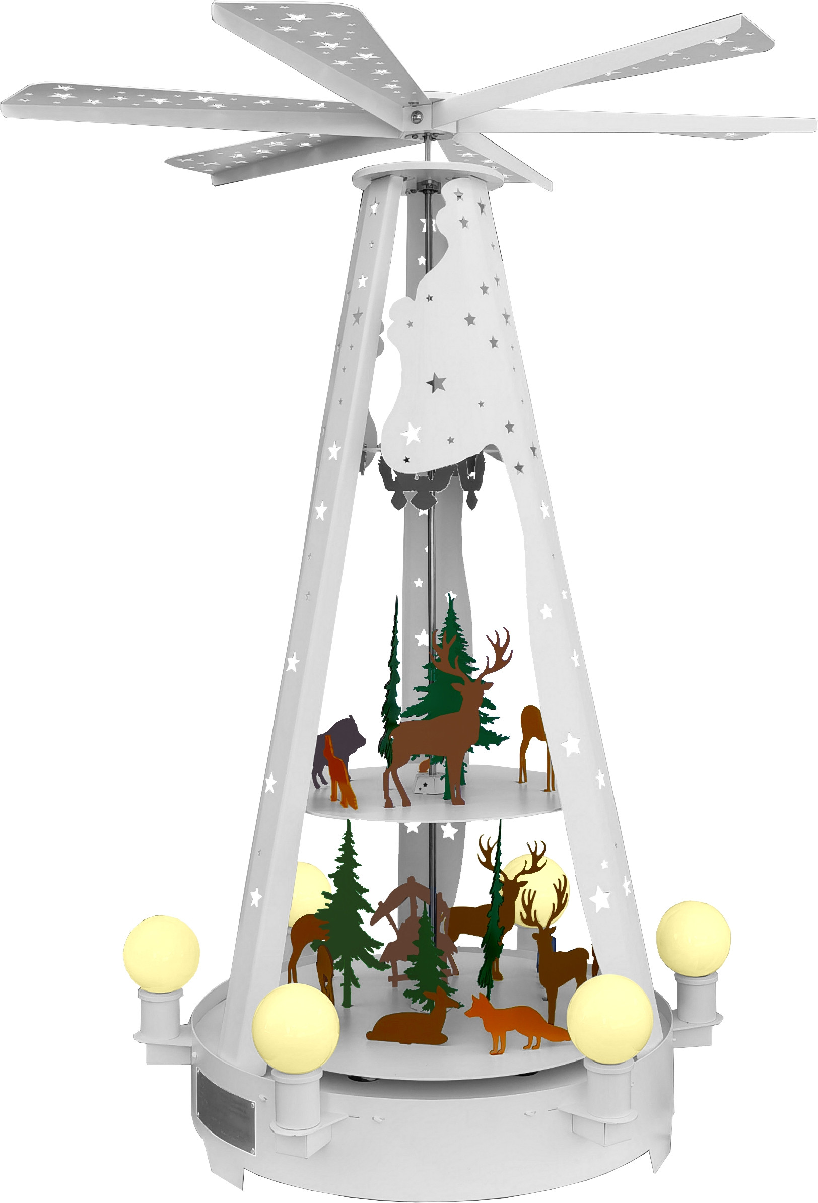 Aussenpyramide aus Metall - Waldmotiv, weiß Aussenpyramide aus Metall - Waldmotiv, weiß