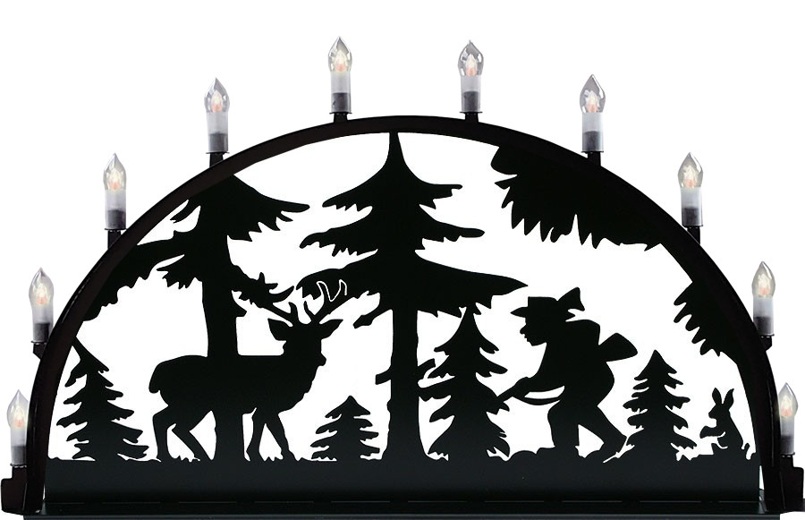 Außenschwibbogen aus Metall, Motiv - Jäger und Hirsch - 2,50 x 1,25 m Außenschwibbogen aus Metall, Motiv - Jäger und Hirsch - 2,50 x 1,25 m