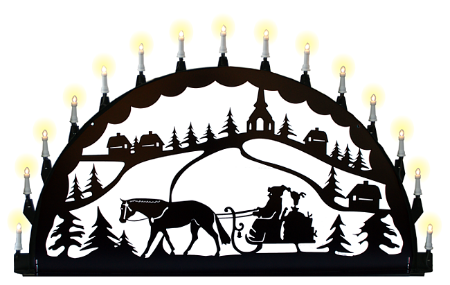 Außenschwibbogen aus Metall - Motiv Weihnachtsmann mit Schlitten Außenschwibbogen aus Metall - Motiv Weihnachtsmann mit Schlitten