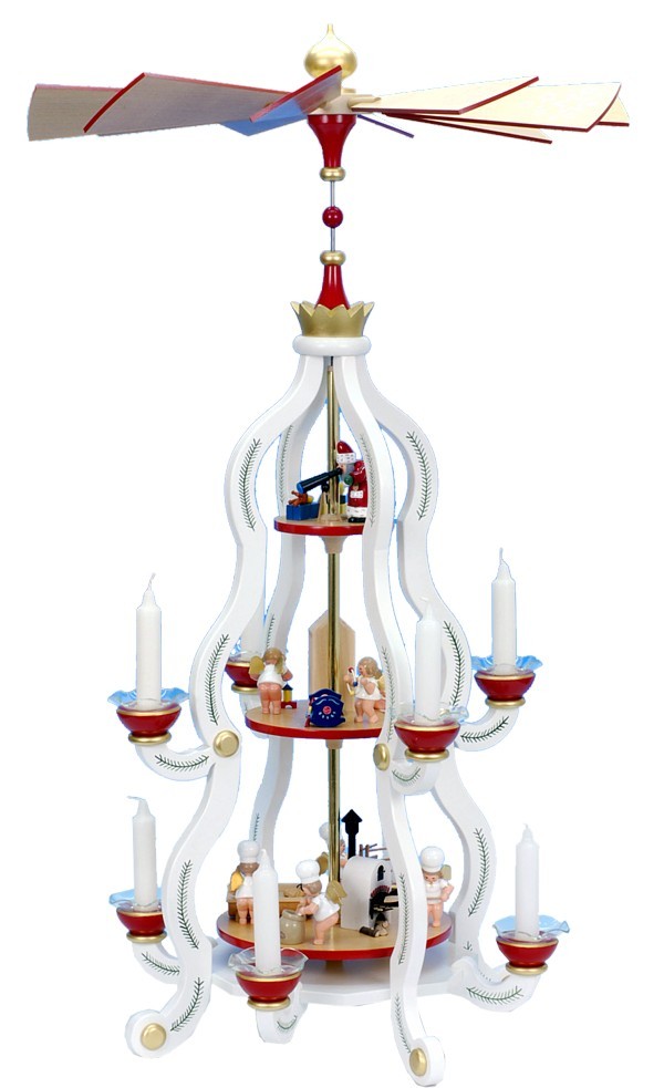 Pyramide mit Bäckerengel 3-stöckig weiss Pyramide mit Bäckerengel 3-stöckig weiss