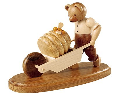 Bär mit Schubkarre und Bienenkorb, natur