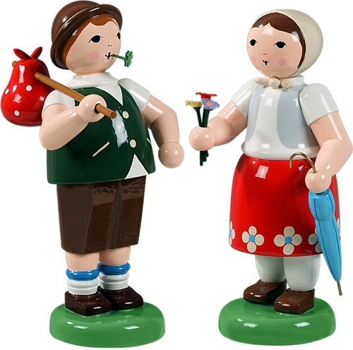 Bauernpaar mit Blumenkorb und Schirm Bauernpaar mit Blumenkorb und Schirm